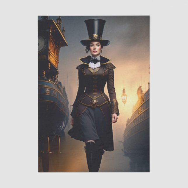Steampunk Lady & Air Ship Seidenpapier (Vorderseite)