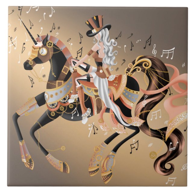 Steampunk Lady and Mechanical Horse Fliese (Vorderseite)