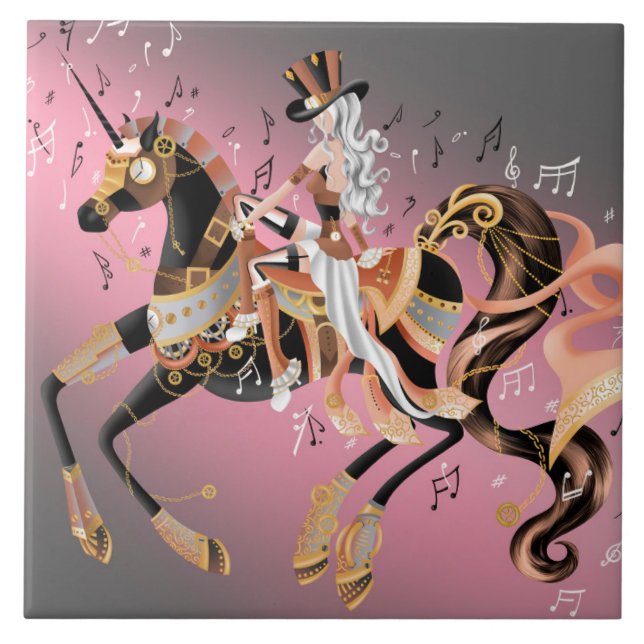 Steampunk Lady and Mechanical Horse Fliese (Vorderseite)