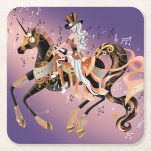 Steampunk Lady and Mechanical Horse Rechteckiger Pappuntersetzer