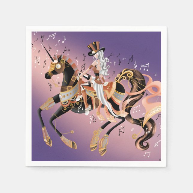 Steampunk Lady and Mechanical Horse Serviette (Vorderseite)
