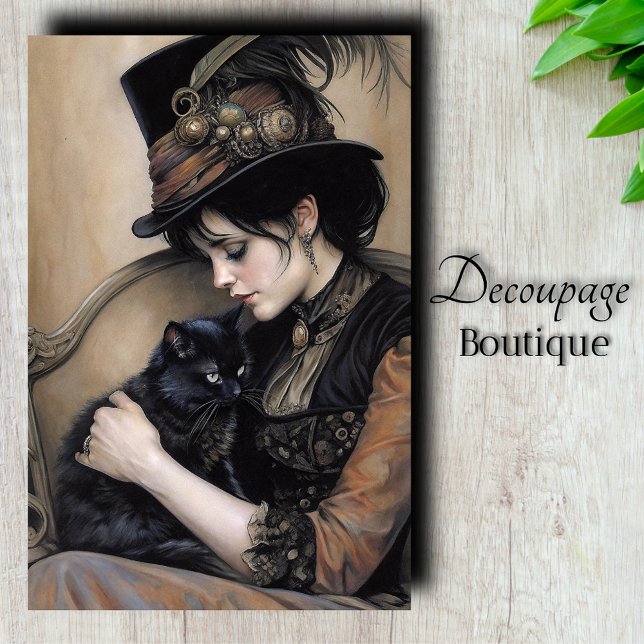 Steampunk Lady Cat Decoupage Seidenpapier (Steampunk Lady Cat Decoupage Tissue Paper)