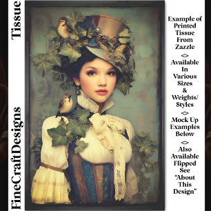 Steampunk Lady in Hat, Ivy & Birds DK3LF Decoupage Seidenpapier