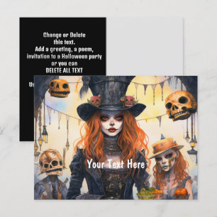 Steampunk Lady Skulls Party Einladungspostkarte