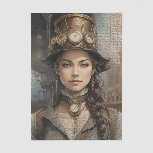 Steampunk Lady, Viktorianische Ephemera Seidenpapier (Vorderseite)