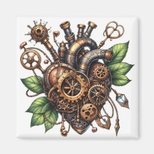 Steampunk Leafy Heart Magnet