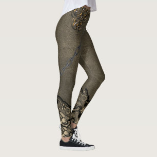 Steampunk-Leder-Schnürung-Metall-Vintage-Industrie Leggings