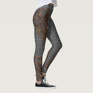 Steampunk-Lederzahnräder Rostig Vintage-Industrie Leggings