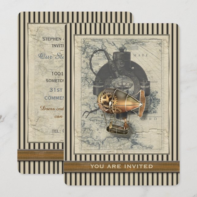 Steampunk lenkbarer Ballon-Ereignis-Einladung Einladung (Vorne/Hinten)