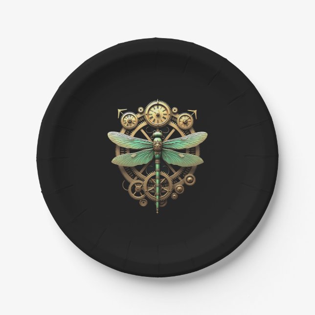 Steampunk Libelle viktorianische Kunst mechanische Pappteller (Vorderseite)