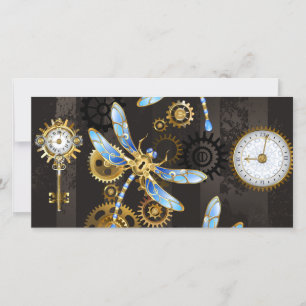 Steampunk-Libellen auf braun gestreiftem Hintergru Dankeskarte
