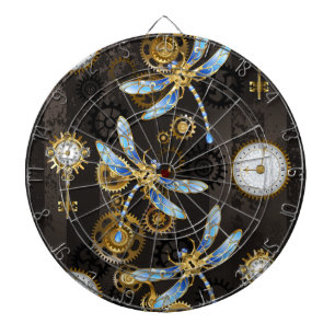 Steampunk-Libellen auf braun gestreiftem Hintergru Dartscheibe