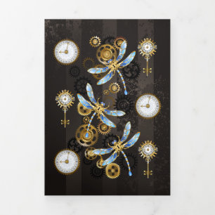 Steampunk-Libellen auf braun gestreiftem Hintergru Dreifach Gefaltete Urlaubskarte