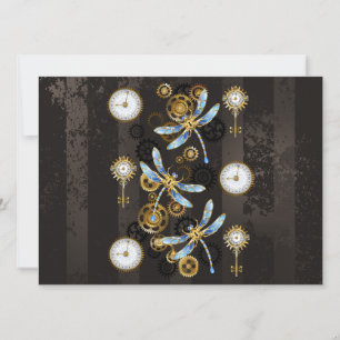 Steampunk-Libellen auf braun gestreiftem Hintergru Feiertagskarte