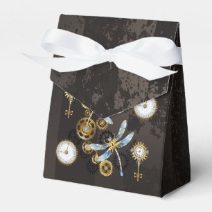 Steampunk-Libellen auf braun gestreiftem Hintergru Geschenkschachtel