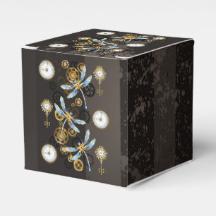Steampunk-Libellen auf braun gestreiftem Hintergru Geschenkschachtel