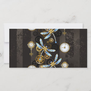 Steampunk-Libellen auf braun gestreiftem Hintergru Karte