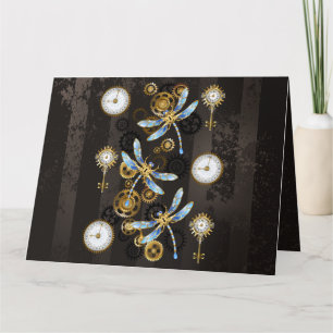 Steampunk-Libellen auf braun gestreiftem Hintergru Karte