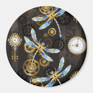 Steampunk-Libellen auf braun gestreiftem Hintergru Magnet