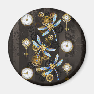Steampunk-Libellen auf braun gestreiftem Hintergru Magnet