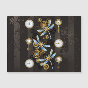Steampunk-Libellen auf braun gestreiftem Hintergru Magnetkarte