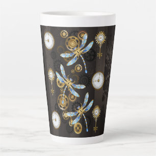 Steampunk-Libellen auf braun gestreiftem Hintergru Milchtasse