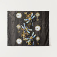 Steampunk-Libellen auf braun gestreiftem Hintergru