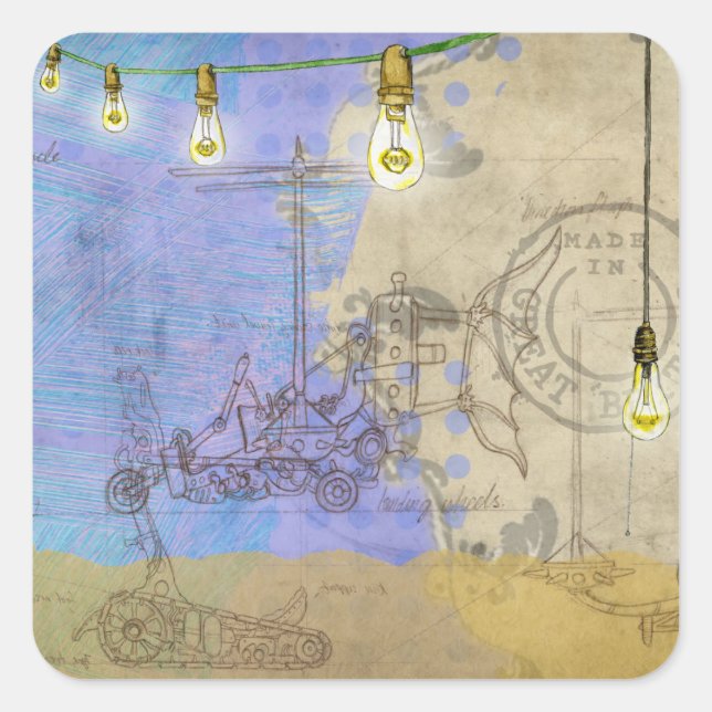 Steampunk Light Bulbs Postage Motor Bike Stickers (Vorderseite)