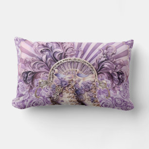 Steampunk Lilac Fan and Boots Cotton Pillow Lendenkissen