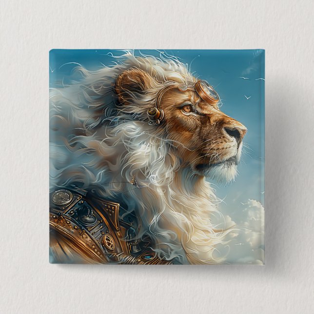 Steampunk Lion Button (Vorderseite)