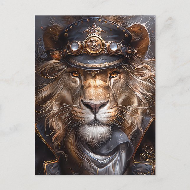 Steampunk Lion Postkarte (Vorderseite)