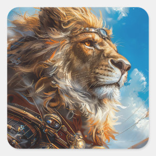 Steampunk Lion Quadratischer Aufkleber