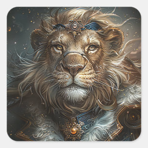 Steampunk Lion Quadratischer Aufkleber