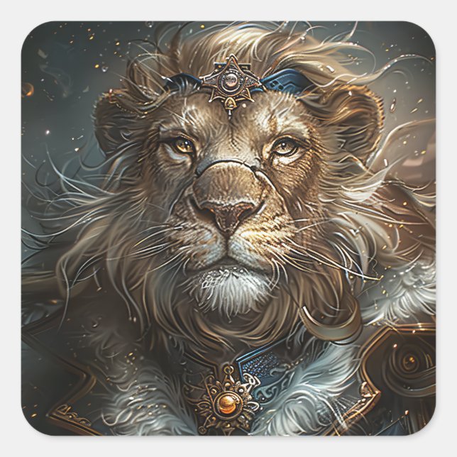 Steampunk Lion Quadratischer Aufkleber (Vorderseite)