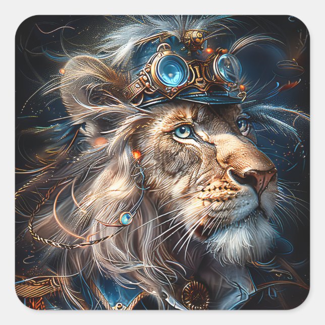 Steampunk Lion Quadratischer Aufkleber (Vorderseite)