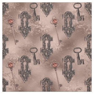 Steampunk Lock and Key Rose Gold   Chic Decoupage Stoff