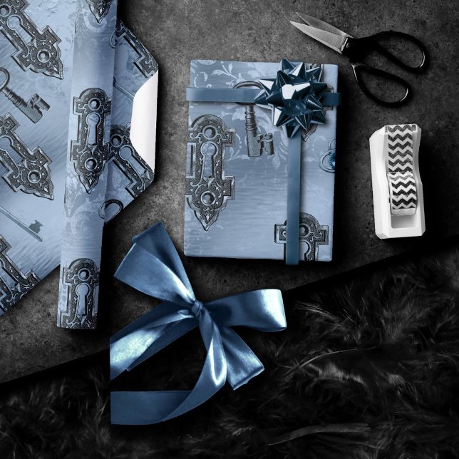 Steampunk Lock und Key Blue | Vintage Entkopplung Geschenkpapier (Von Creator hochgeladen)
