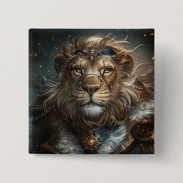 Steampunk-Löwe Button (Vorderseite)