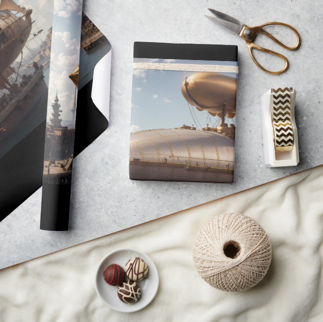 Steampunk-Luftschiff an der Landung Geschenkpapier (Kunsthandwerk)