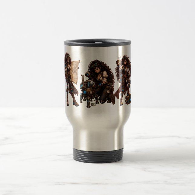 Steampunk-Mädchen - Angetrieben von Kaffee, Daten  Reisebecher (Mittel)