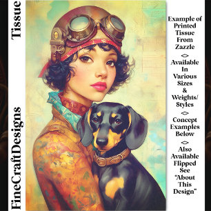 Steampunk Mädchen & Dachshund Hund DH6RF Decoupage Seidenpapier
