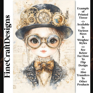 Steampunk Mädchen, schwarze Augen, Fliege BH7 Deco Seidenpapier