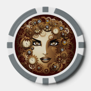 Steampunk-Mädchenporträt Pokerchips