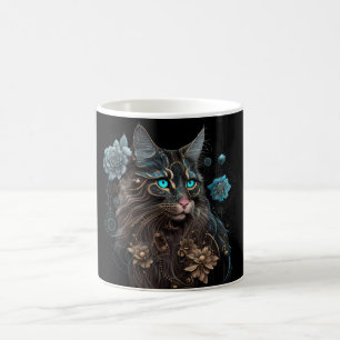 Steampunk magic Maine Coon cat and Blume KI art Kaffeetasse