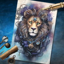 Steampunk Male Lion Lila Blue Grunge Decoupage