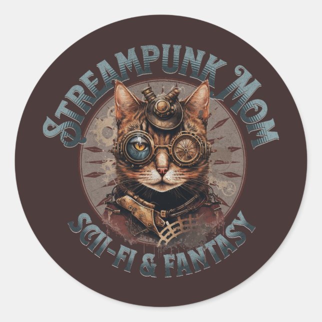Steampunk Mama Cat Runder Aufkleber (Vorderseite)