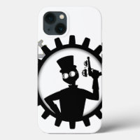 Steampunk Man hält die Waffe im Getriebe
