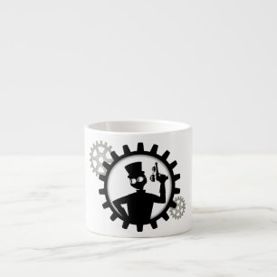 Steampunk Man hält die Waffe im Getriebe Espressotasse