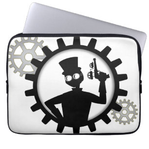 Steampunk Man hält die Waffe im Getriebe Laptopschutzhülle