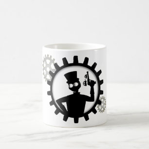 Steampunk Man hält die Waffe im Getriebe Tasse